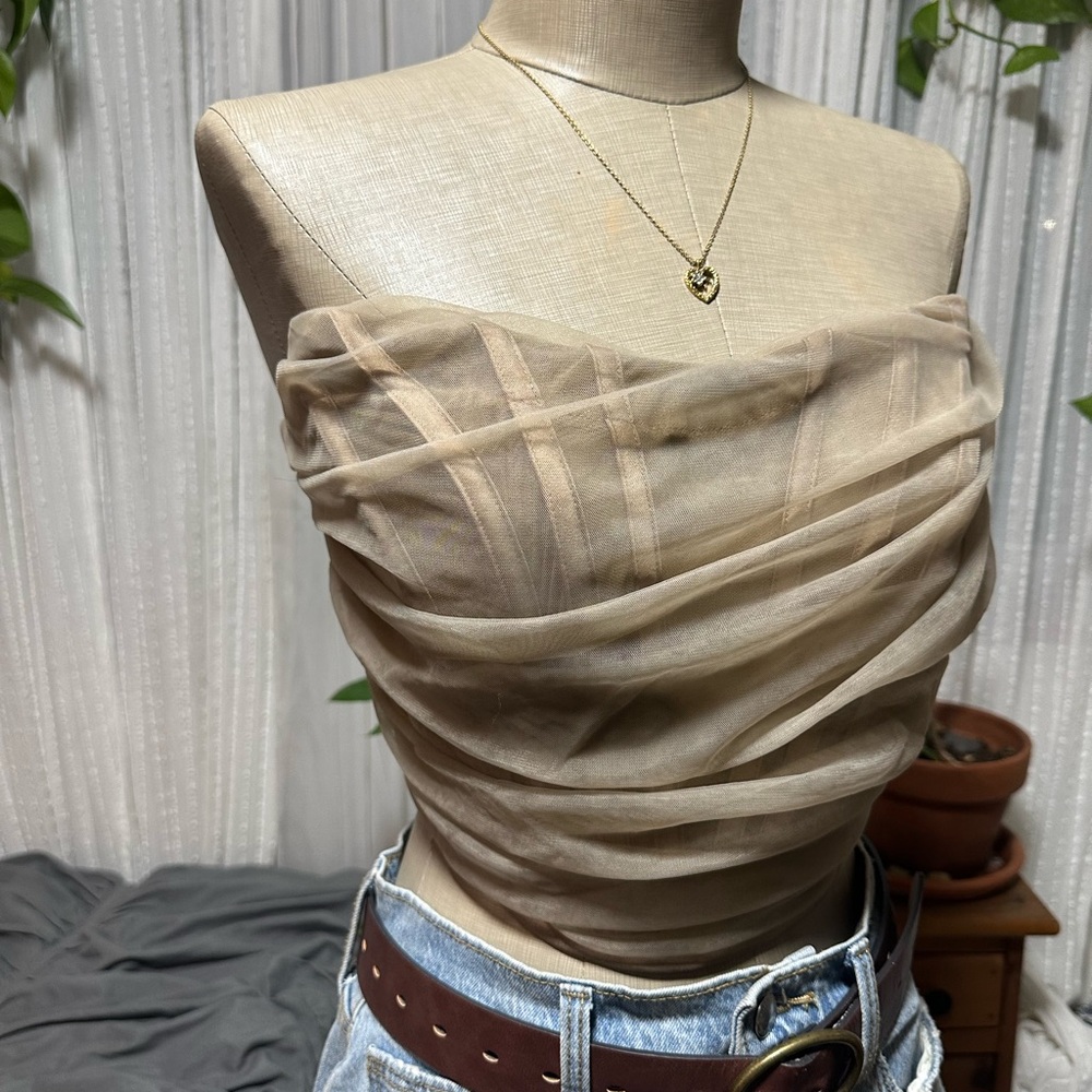 Elegant Tan Crop Top - Picture 2 of 7